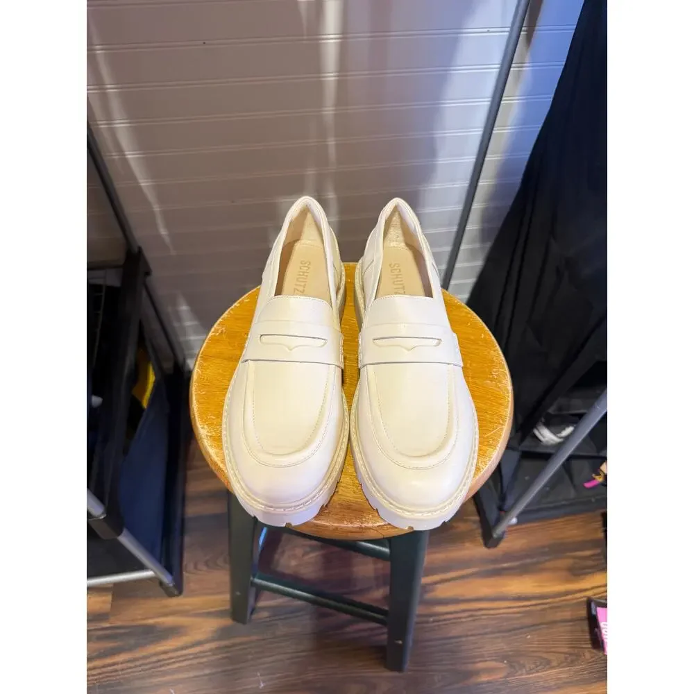 Schultz Christie Weekend Cream Leather Lug Sole Loafers Size 9